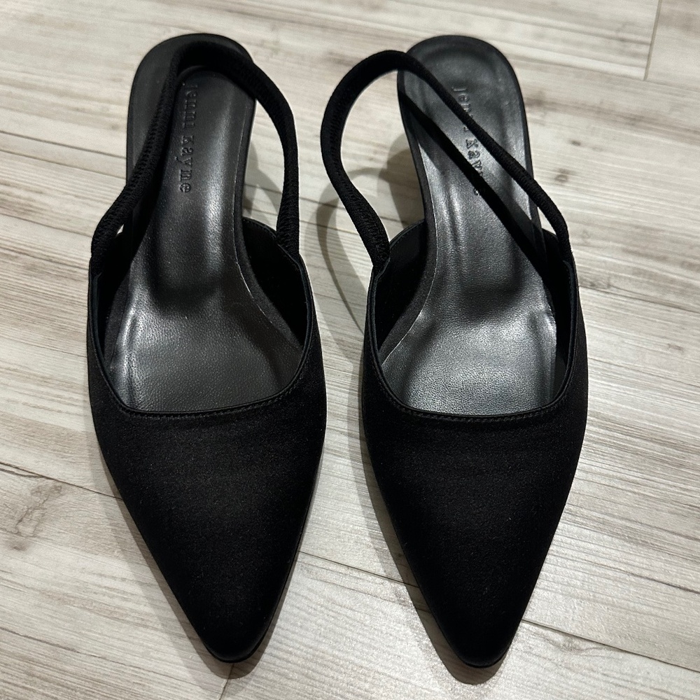 JENNI KAYNE Chic Black Satin Kitten Heel Sandals Sz 39 NEW $475!! - Picture 4 of 6
